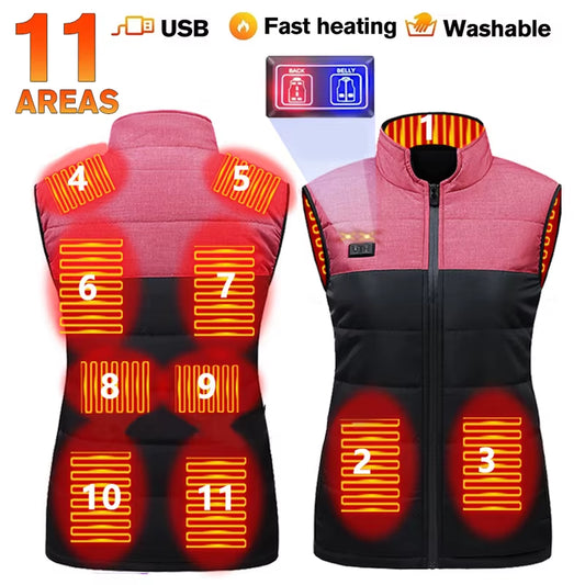New Heating Vest Color Stitching 11 Electric Heating Suit Women Flexible Thermal Winter Warm Outdoor Vest