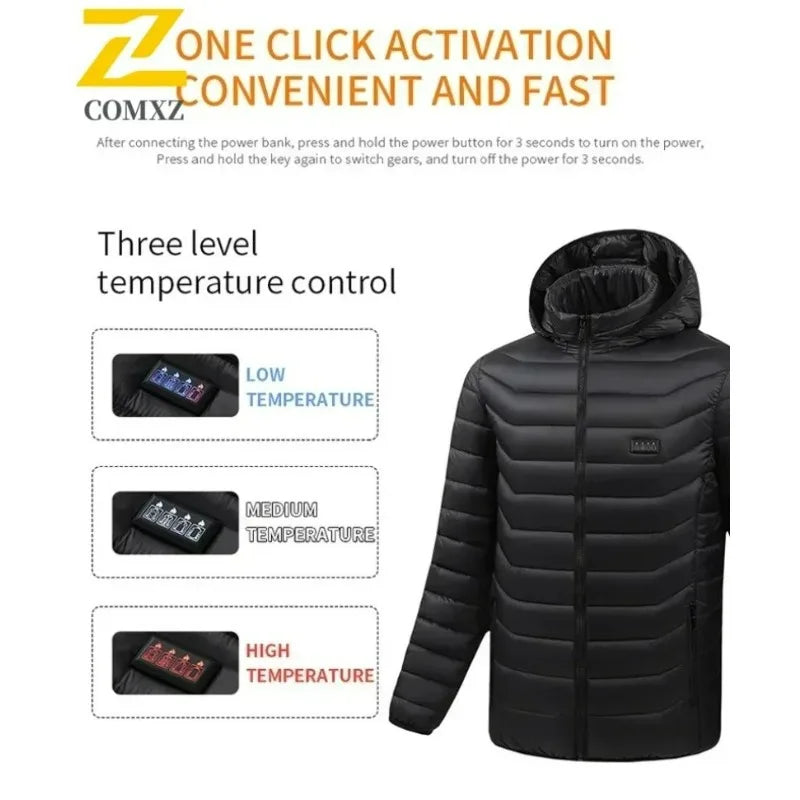 21 Areas Heating Jacket Men Winter USB Electric Heated Coat Functional Self Heating Clothes Outdoor Snow Ski Thick Padded Jacket