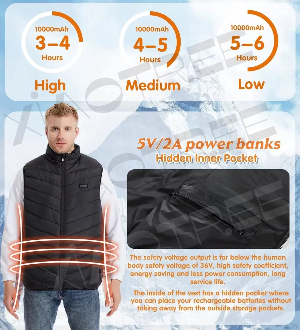 28/9 Areas Heated Vest Men Jacket Heated Winter Womens Electric Usb Heater Camping Jacket Man Thermal Vest Body Warmer Coat 6XL