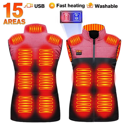 New Heating Vest Color Stitching 11 Electric Heating Suit Women Flexible Thermal Winter Warm Outdoor Vest