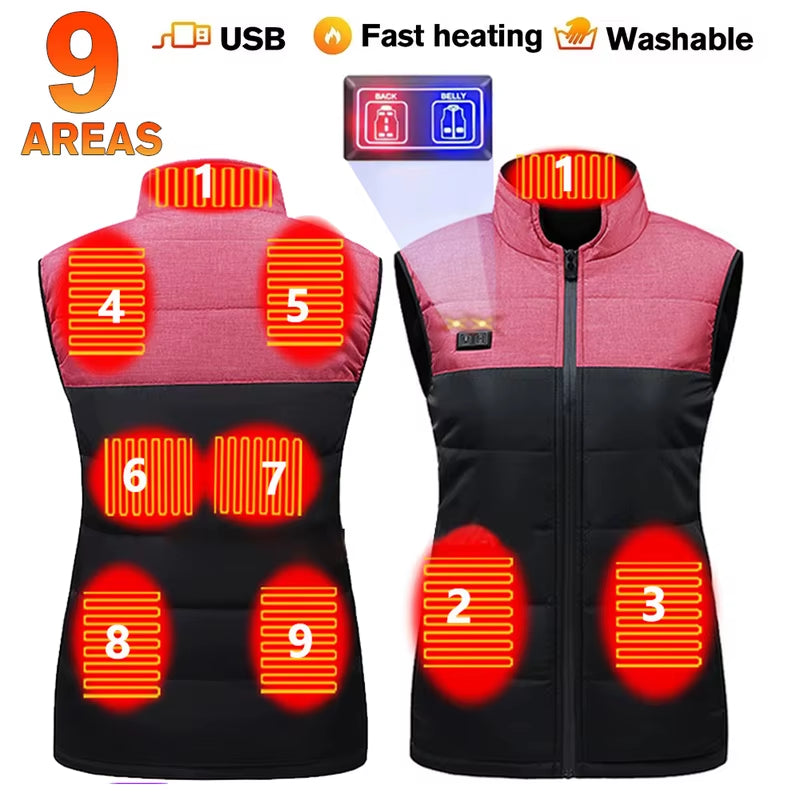 New Heating Vest Color Stitching 11 Electric Heating Suit Women Flexible Thermal Winter Warm Outdoor Vest