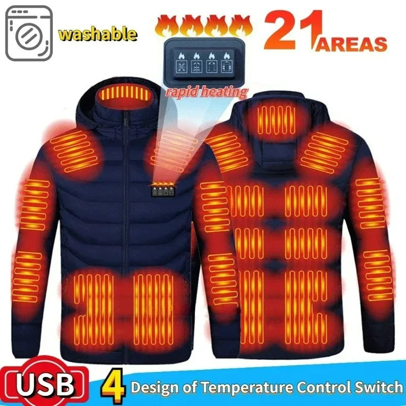 21 Areas Heating Jacket Men Winter USB Electric Heated Coat Functional Self Heating Clothes Outdoor Snow Ski Thick Padded Jacket