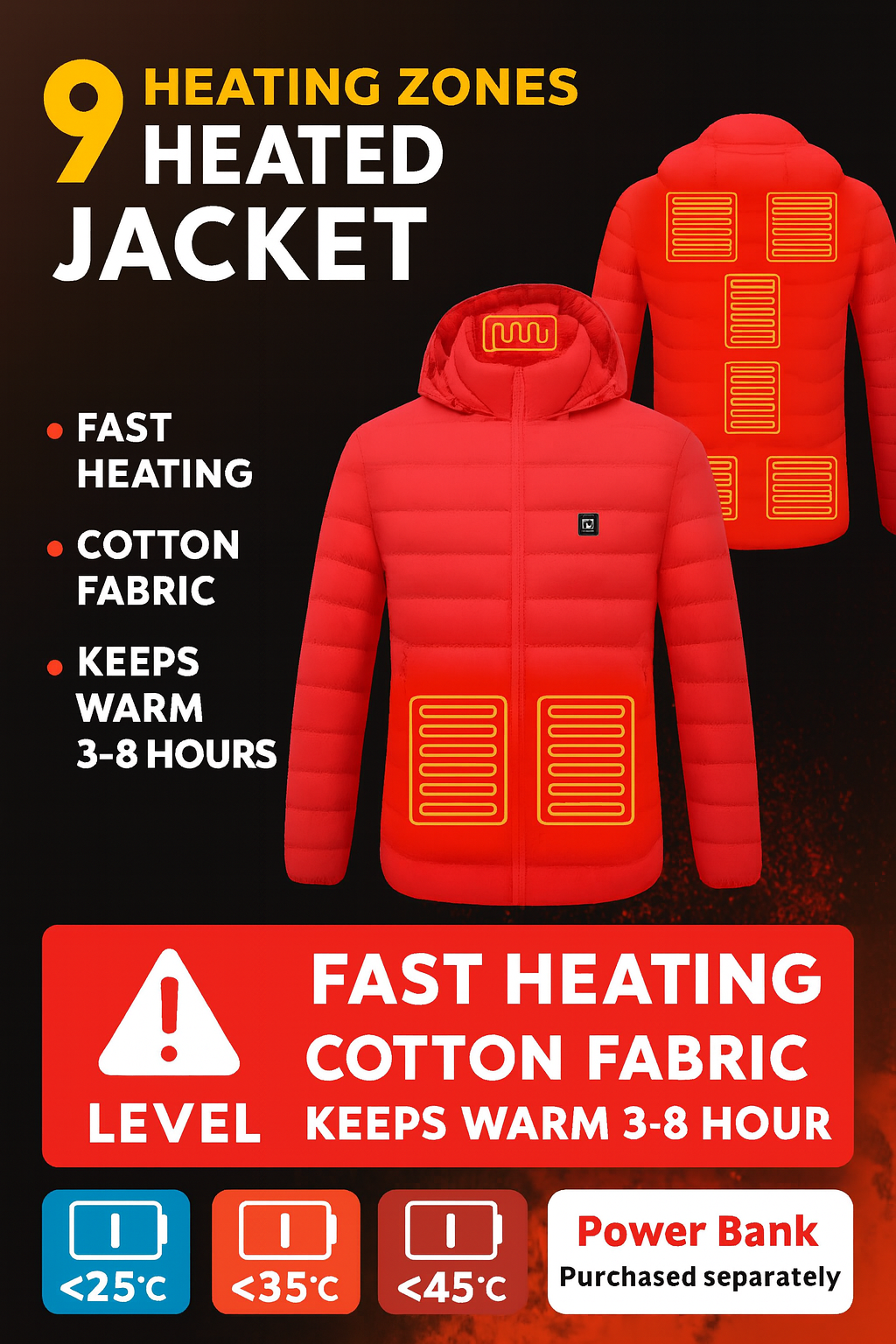 21 Areas Heating Jacket Men Winter USB Electric Heated Coat Functional Self Heating Clothes Outdoor Snow Ski Thick Padded Jacket