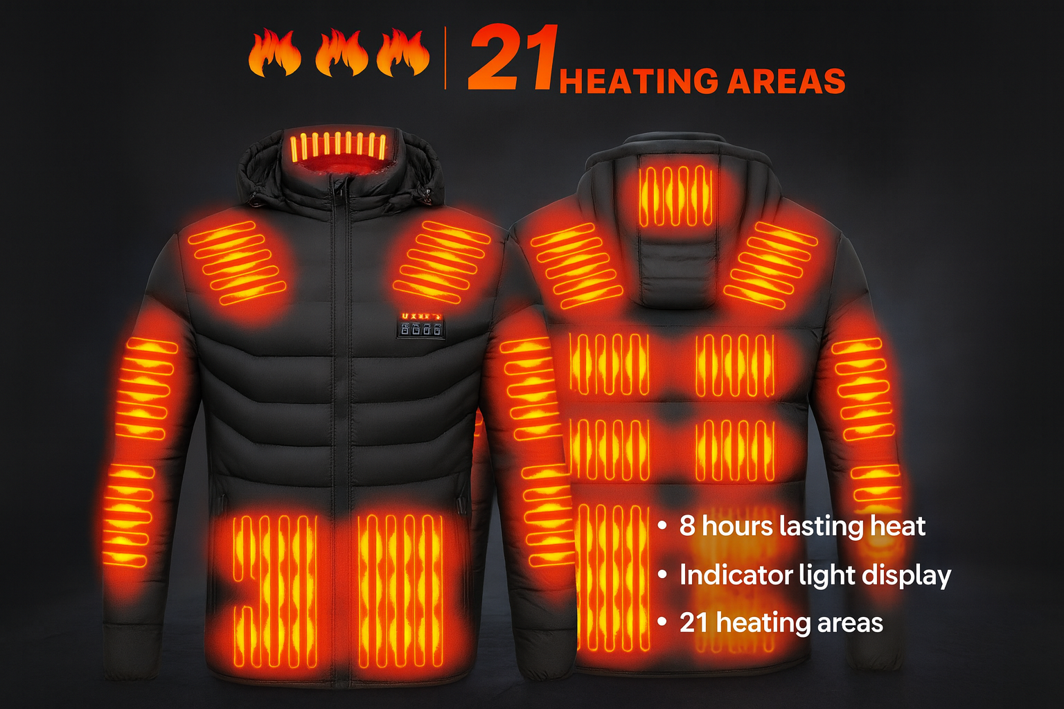 21 Areas Heating Jacket Men Winter USB Electric Heated Coat Functional Self Heating Clothes Outdoor Snow Ski Thick Padded Jacket