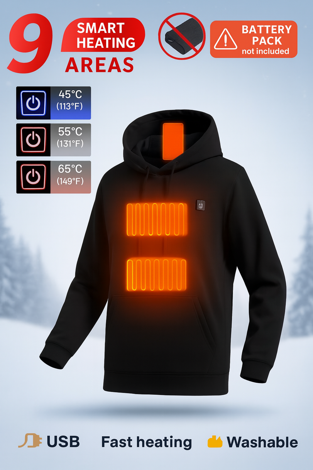 Winter Men'S and Women'S USB Heated Hoodies Cotton Zipper Pocket Wool Thick Lovers Fall/Winter Heating Casual Hoodies