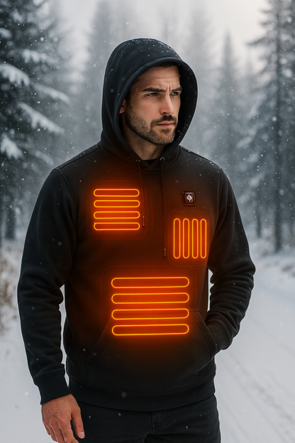 New Winter Usb Port Intelligent Heating Warmth Men'S Hooded Sweatshirt 7 Zones Heating Outdoor Cold Resistant Cardigan Jacket