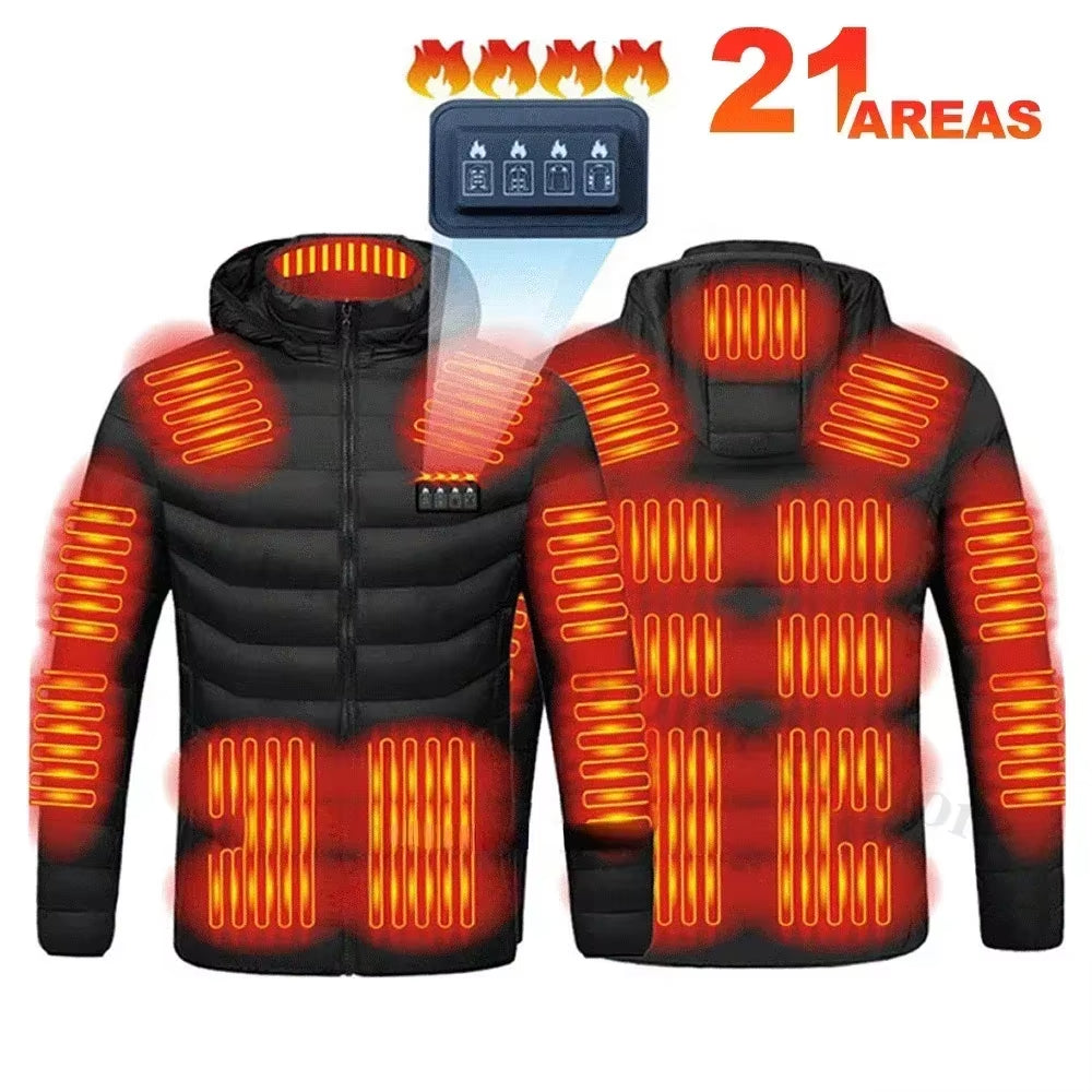21 Areas Heating Jacket Men Winter USB Electric Heated Coat Functional Self Heating Clothes Outdoor Snow Ski Thick Padded Jacket