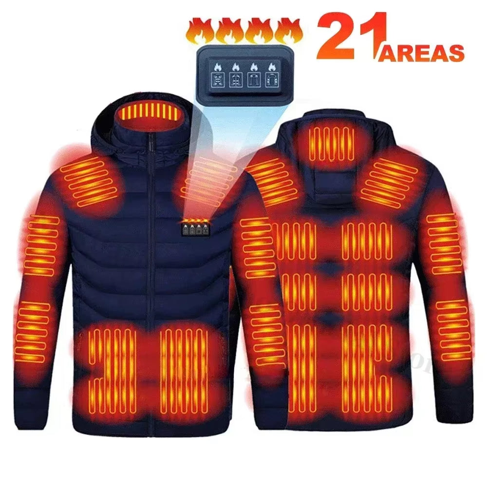 21 Areas Heating Jacket Men Winter USB Electric Heated Coat Functional Self Heating Clothes Outdoor Snow Ski Thick Padded Jacket