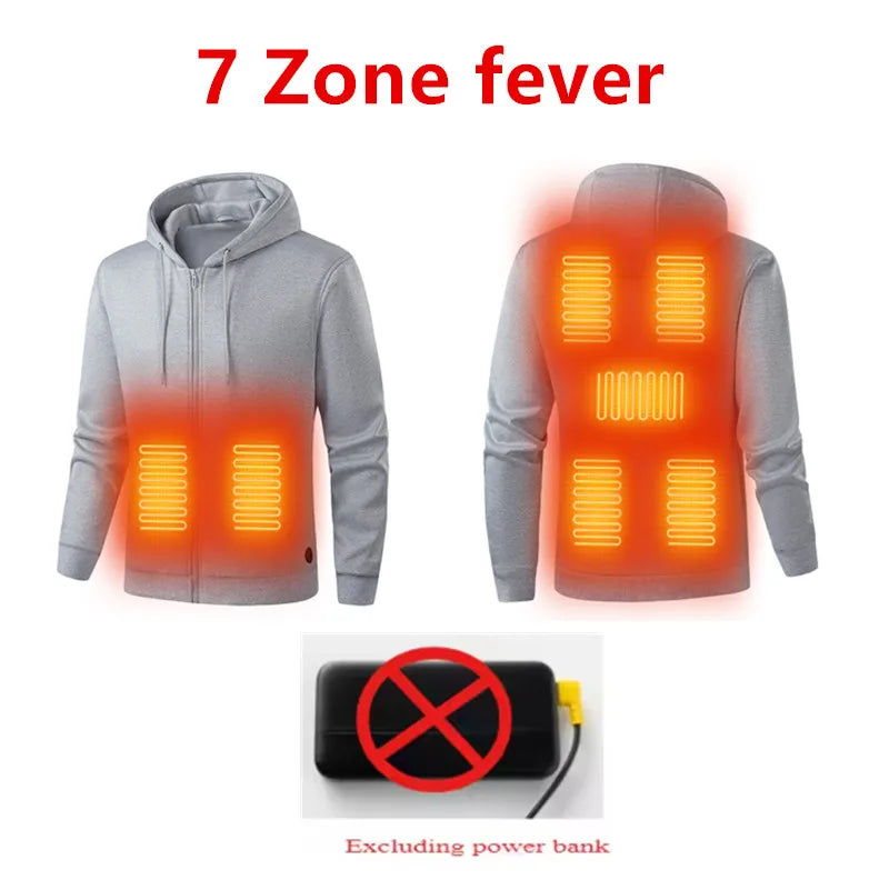 New Winter Usb Port Intelligent Heating Warmth Men'S Hooded Sweatshirt 7 Zones Heating Outdoor Cold Resistant Cardigan Jacket