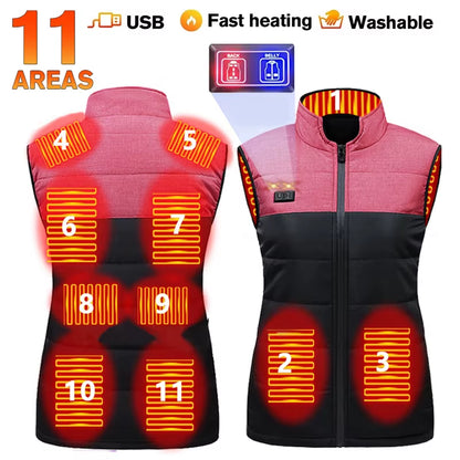 New Heating Vest Color Stitching 11 Electric Heating Suit Women Flexible Thermal Winter Warm Outdoor Vest