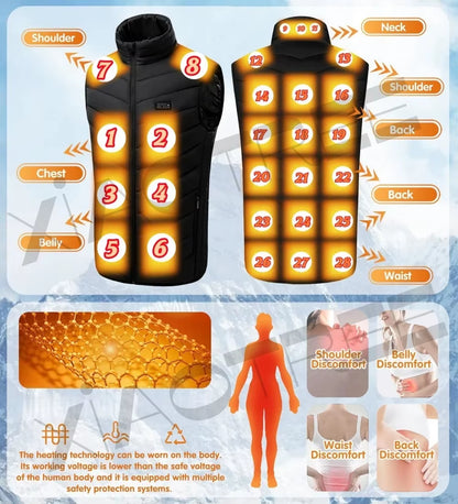 28/9 Areas Heated Vest Men Jacket Heated Winter Womens Electric Usb Heater Camping Jacket Man Thermal Vest Body Warmer Coat 6XL